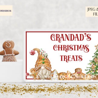 Gingerbread Gonk Gnome Christmas designs in red and green with Christmas Treats banners