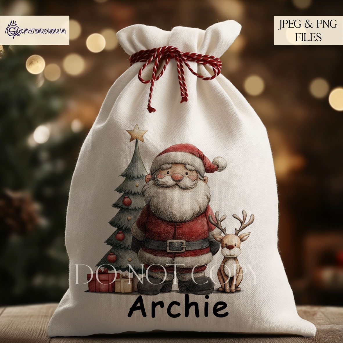 Santa and reindeer sketch artwork shown on multiple product templates