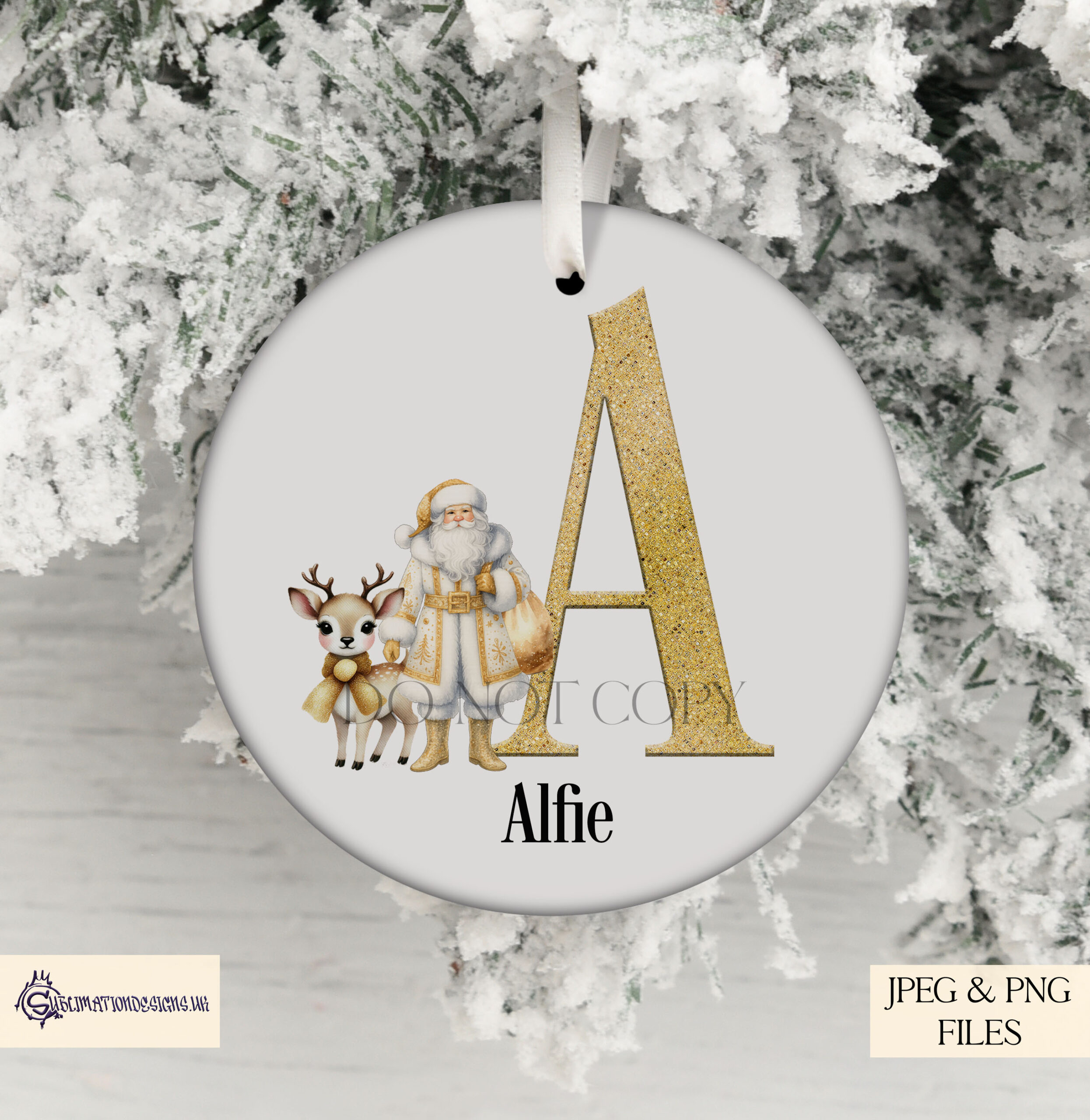 White and Gold Santa alphabet letters with matching star backgrounds and festive extras