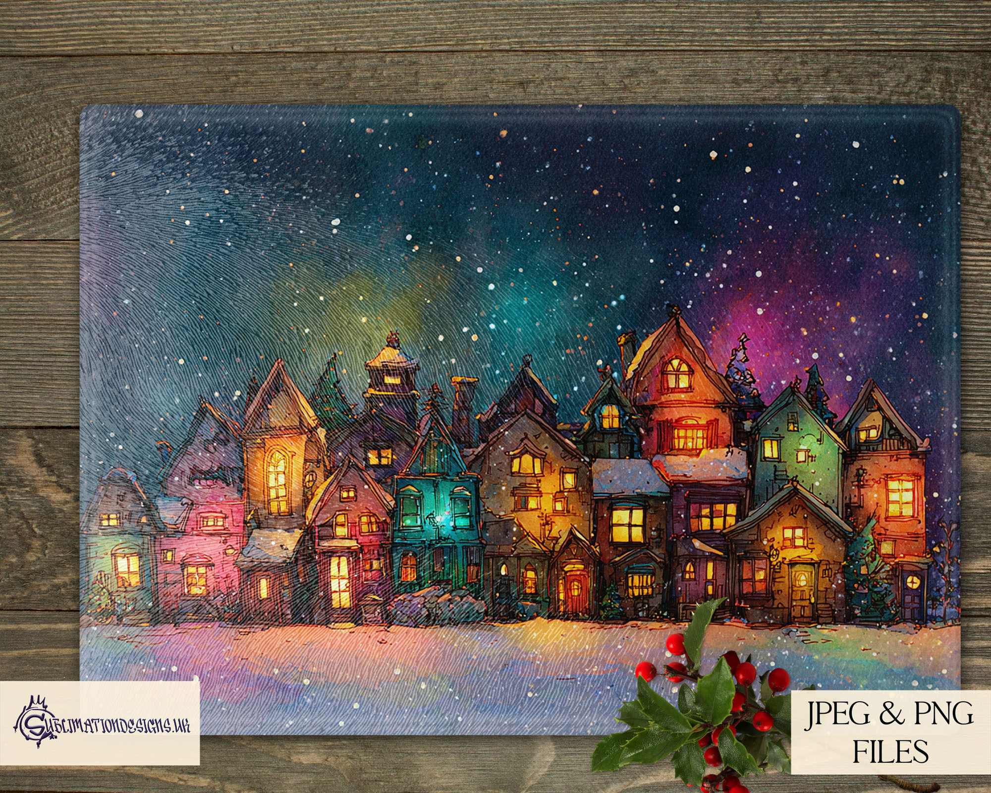 Enchanted Christmas Sketch Set 2 with dinosaurs, ballerinas, unicorns, woodland animals, and festive village scenes