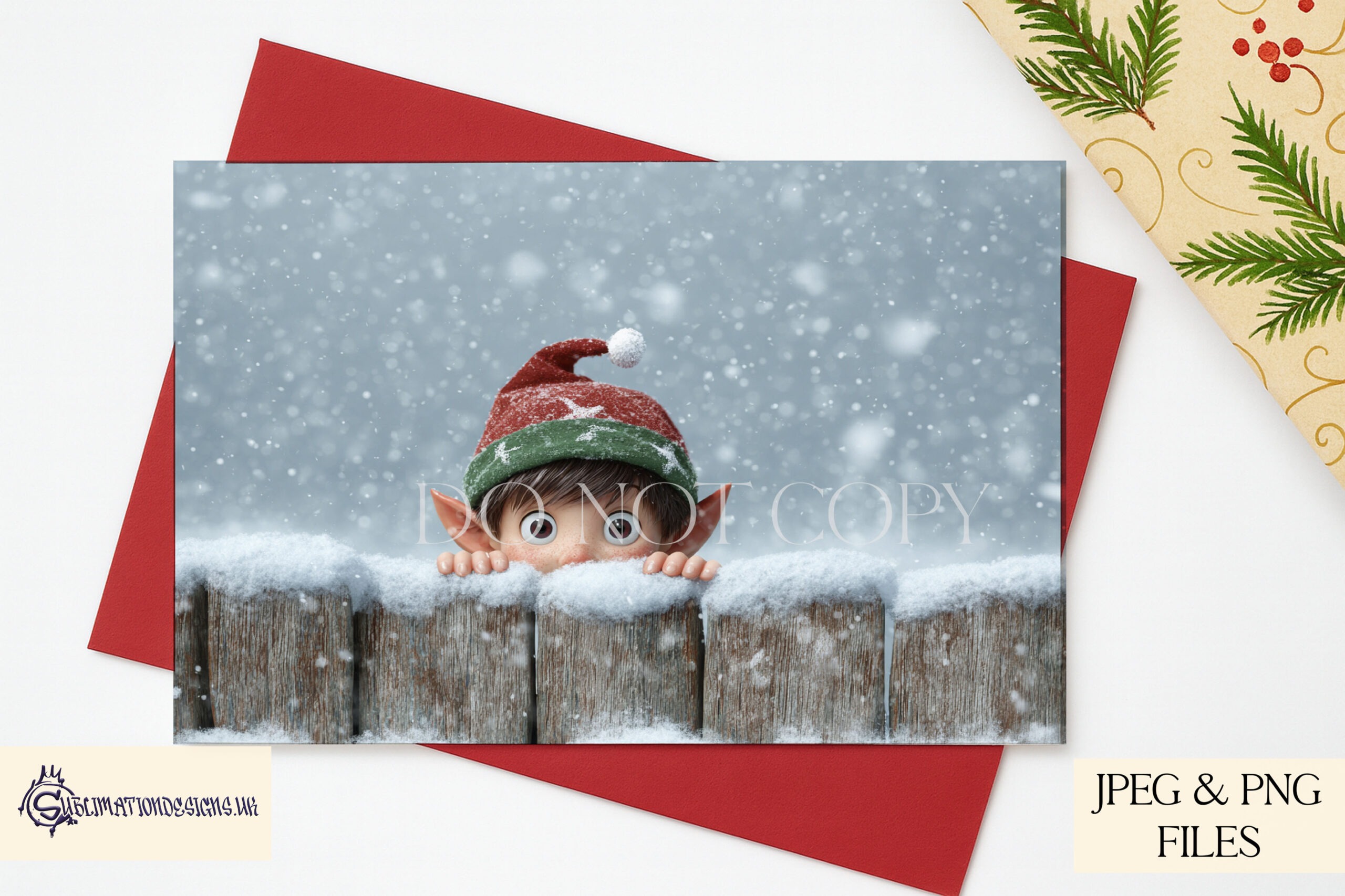 Peeking Christmas character design featuring Santa, elf, polar bear, penguin, reindeer, and Highland cows