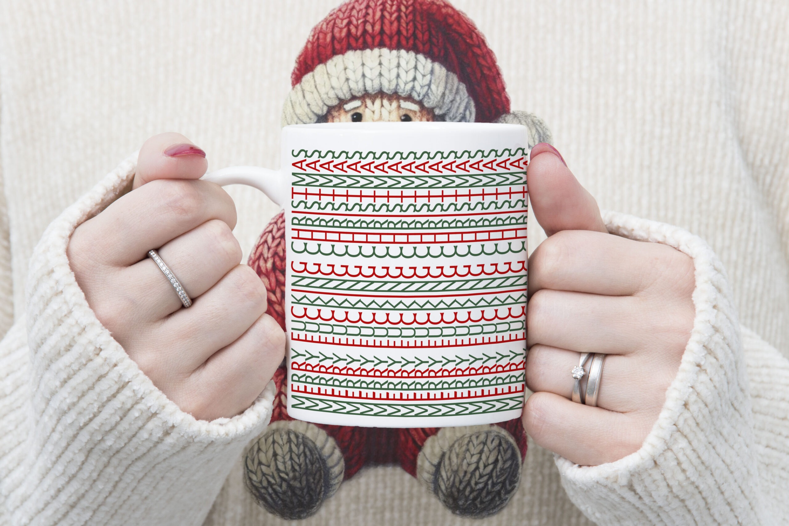 Swearing pattern Christmas mug wraps with funny festive phrases