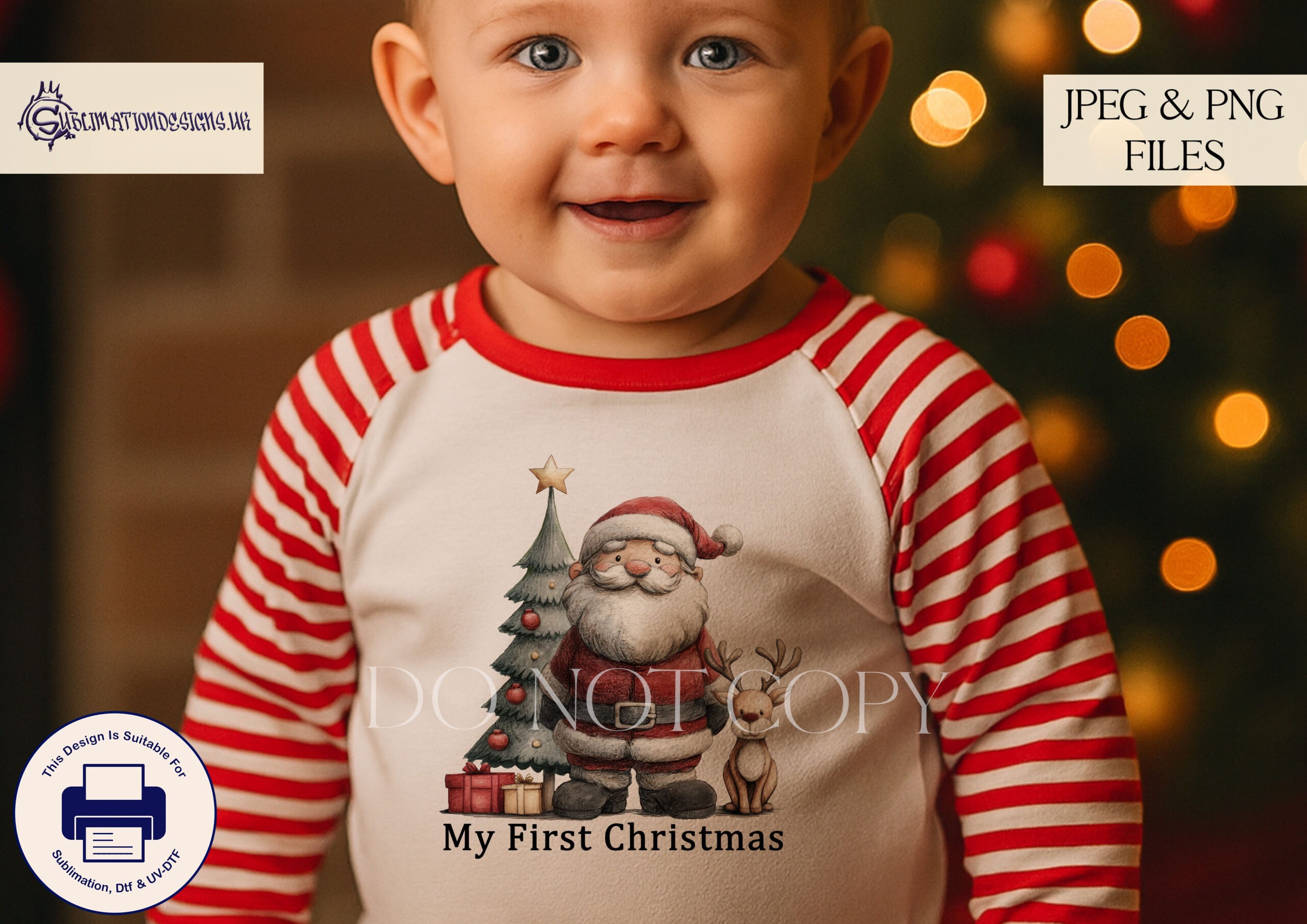 Santa and reindeer sketch artwork shown on multiple product templates