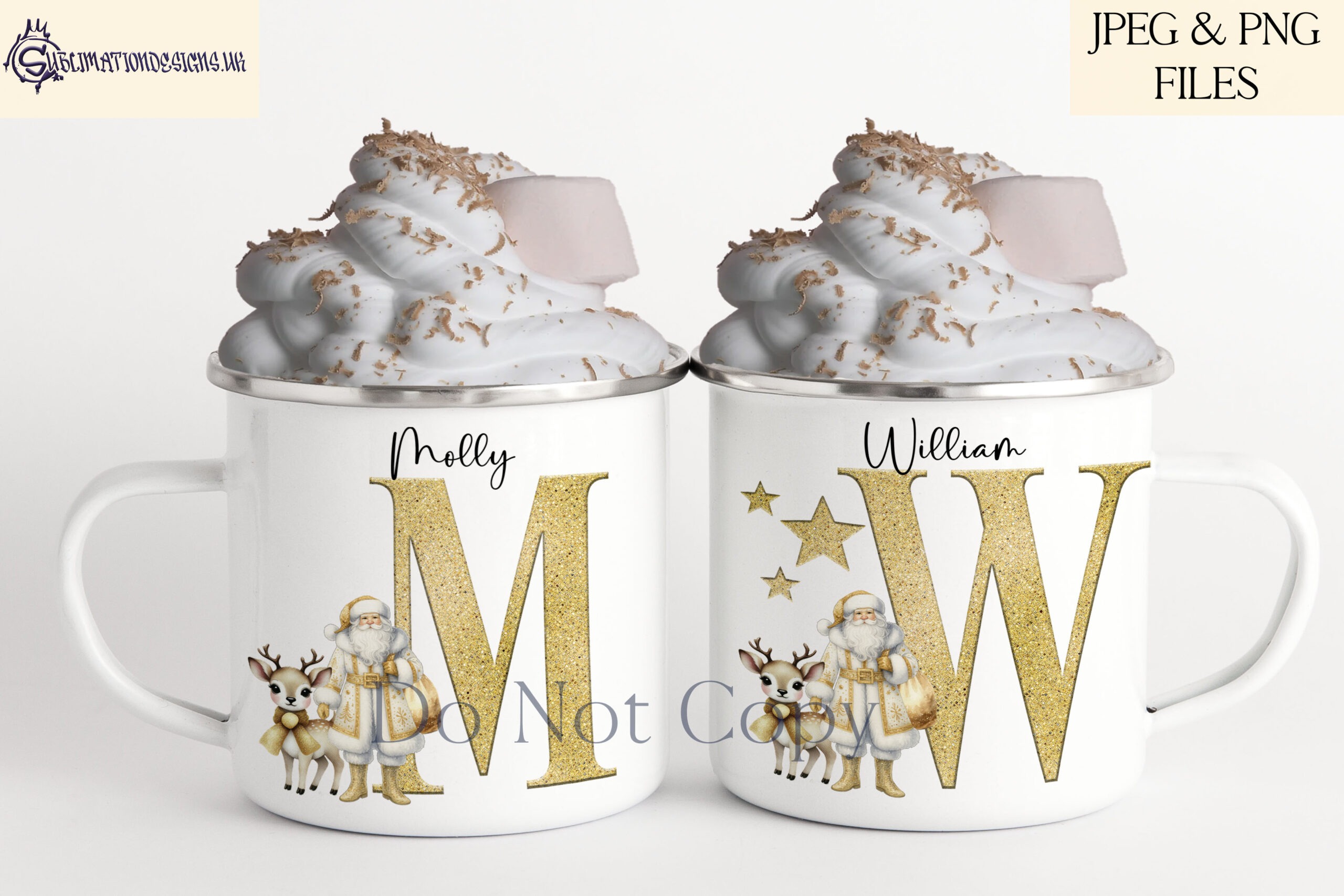 White and Gold Santa alphabet letters with matching star backgrounds and festive extras