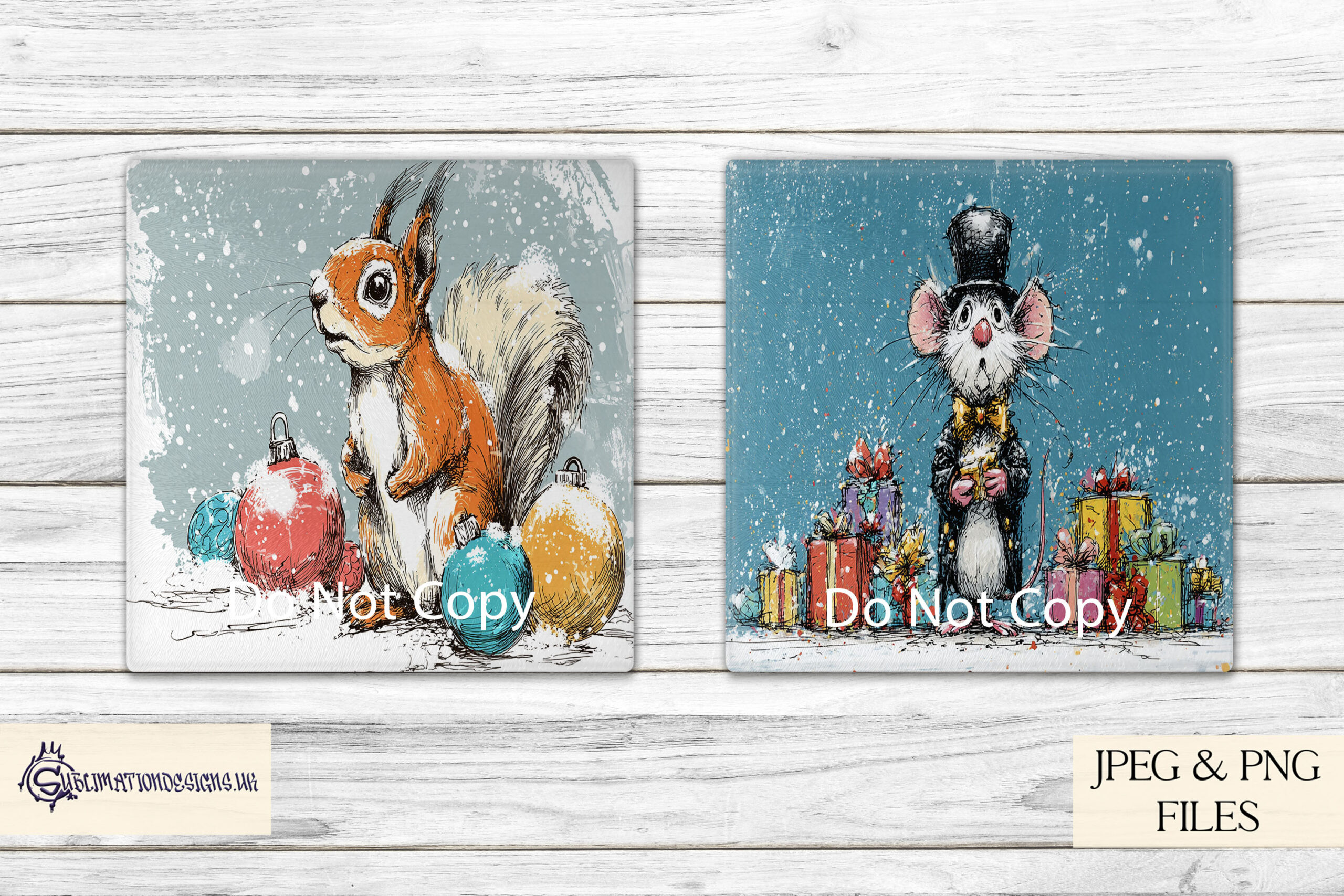 Enchanted Christmas Sketch Set 2 with dinosaurs, ballerinas, unicorns, woodland animals, and festive village scenes