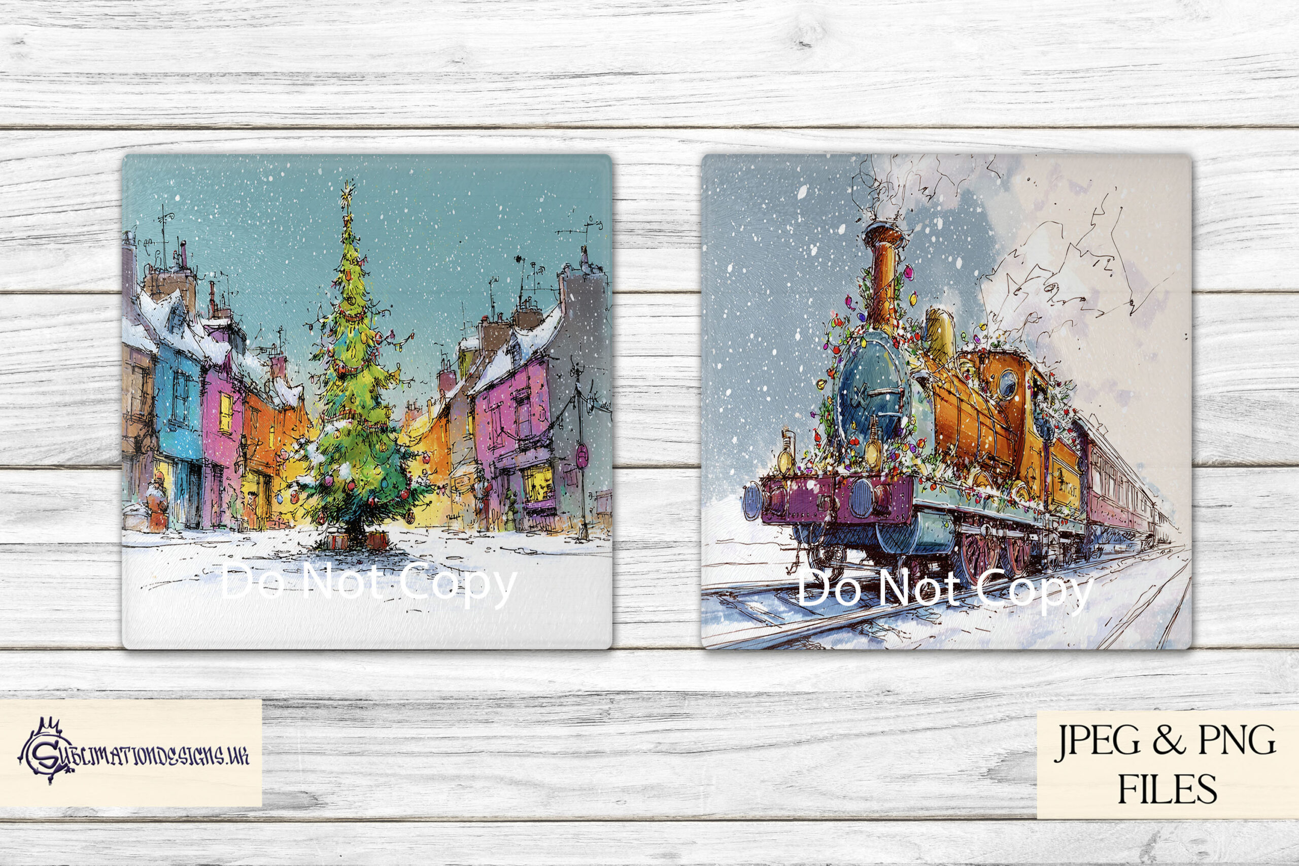 Enchanted Christmas Sketch Set 2 with dinosaurs, ballerinas, unicorns, woodland animals, and festive village scenes