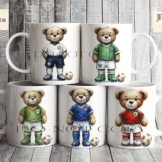 Home nation inspired football teddy bear designs with bonus badges and football element