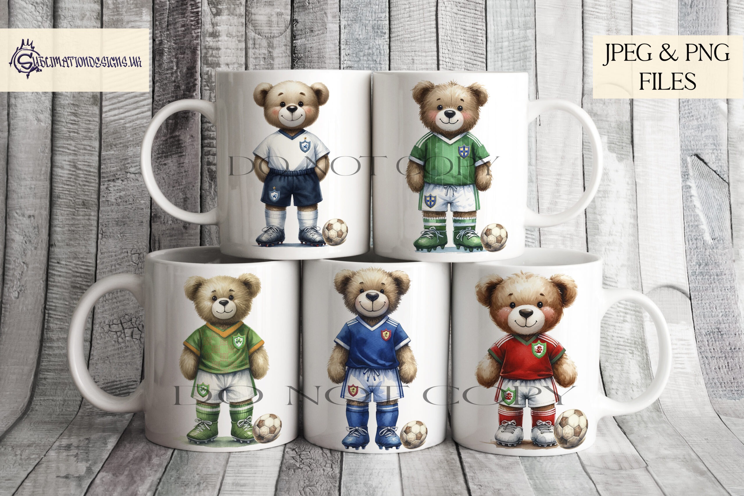 Home nation inspired football teddy bear designs with bonus badges and football element