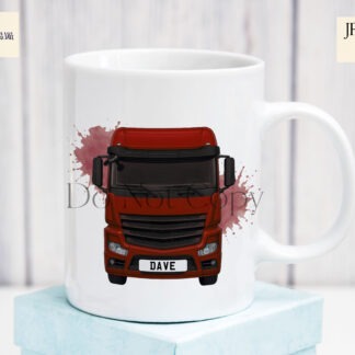 Trucker themed designs including personalised trucks and novelty artwork shown on product mock ups