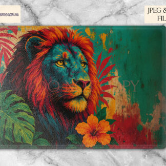 Neo pop big cat designs with vibrant floral backgrounds shown in A4 and square layouts