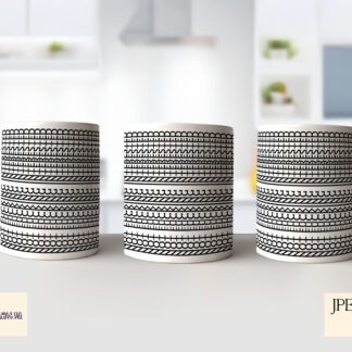 Hidden message mug wrap designs in four colour themes displayed on mock up mugs