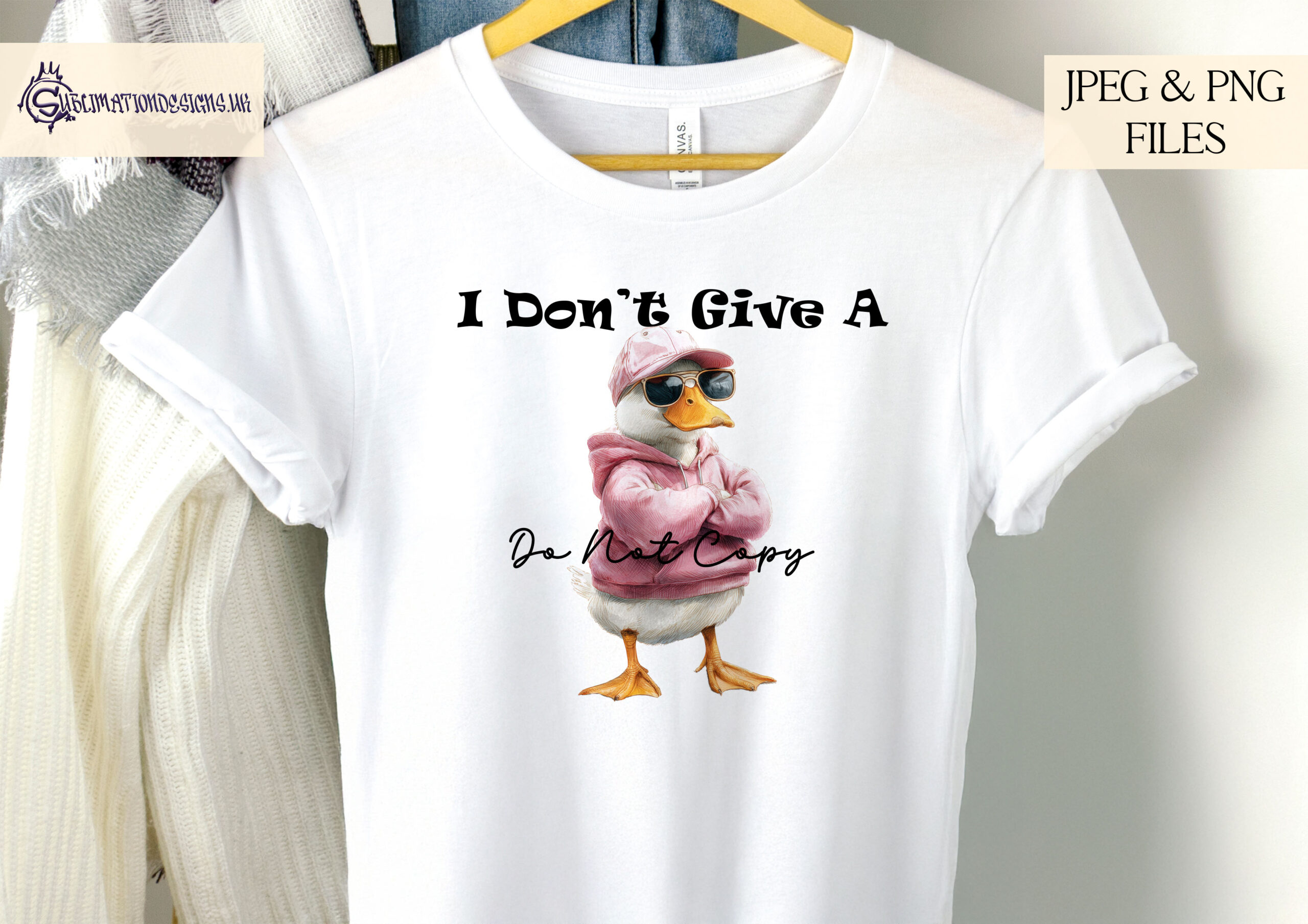 Male and female attitude duck designs shown with multiple wording variations