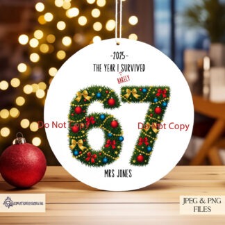 Six Seven wreath and teacher themed designs shown on multiple product mock ups