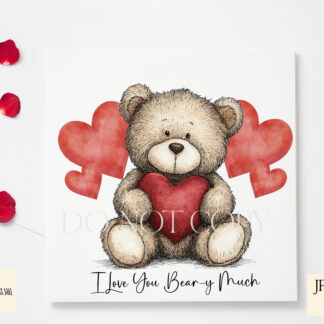 Adorable animals hugging a love heart with textless and worded options shown on product mock-ups