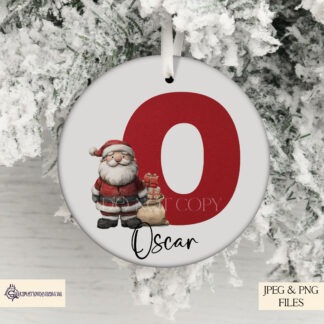 Santa sketch alphabet letters shown on product mock ups in festive red