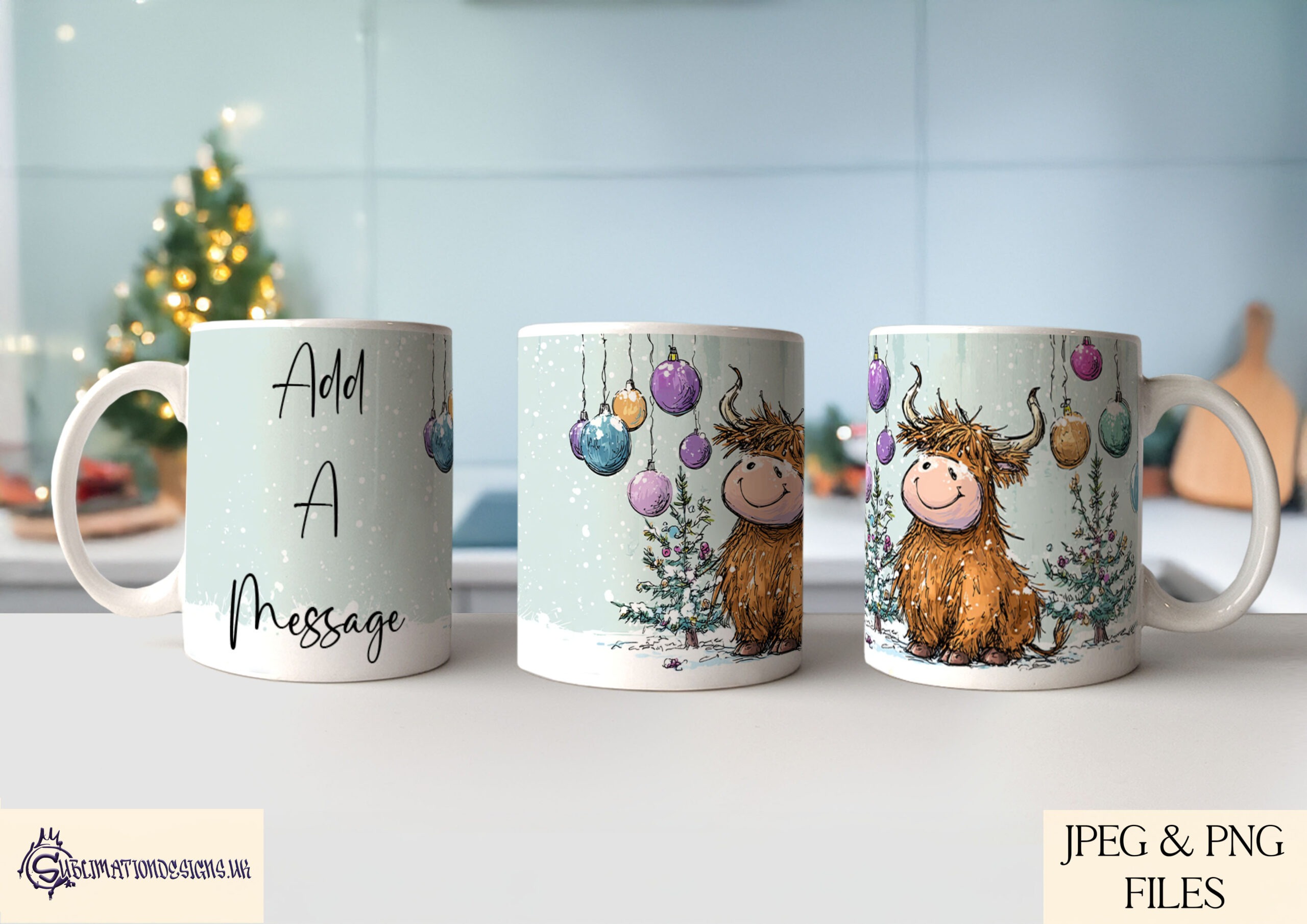 Christmas sketch mug wrap designs featuring winter animals displayed on product mock ups