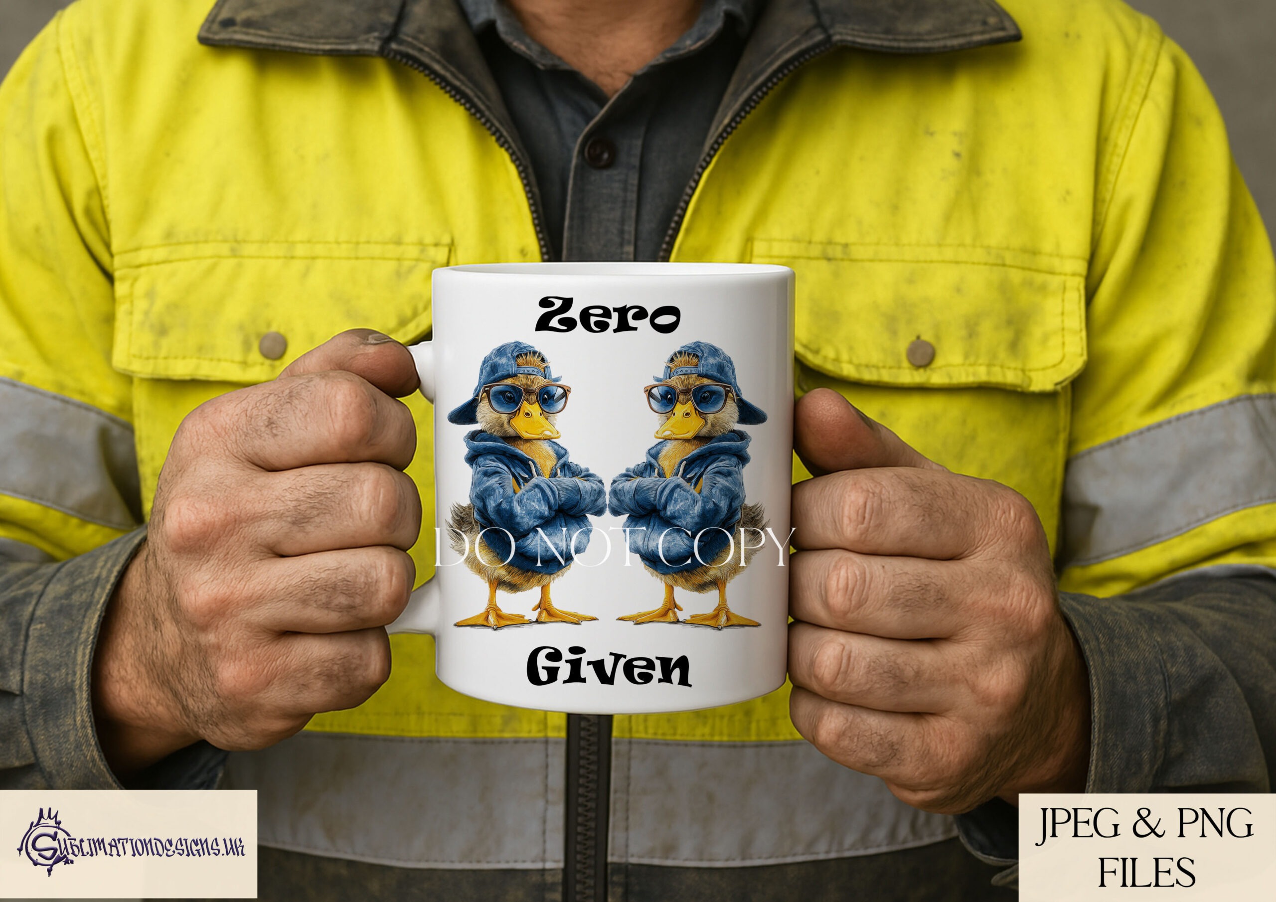 Male and female attitude duck designs shown with multiple wording variations