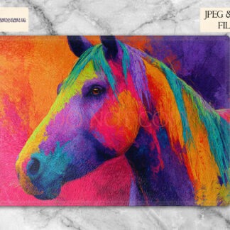 Vibrant abstract farm animal designs displayed on product mock ups