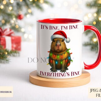 Capybara Christmas designs featuring wreath and tangled lights variations shown on product mock ups