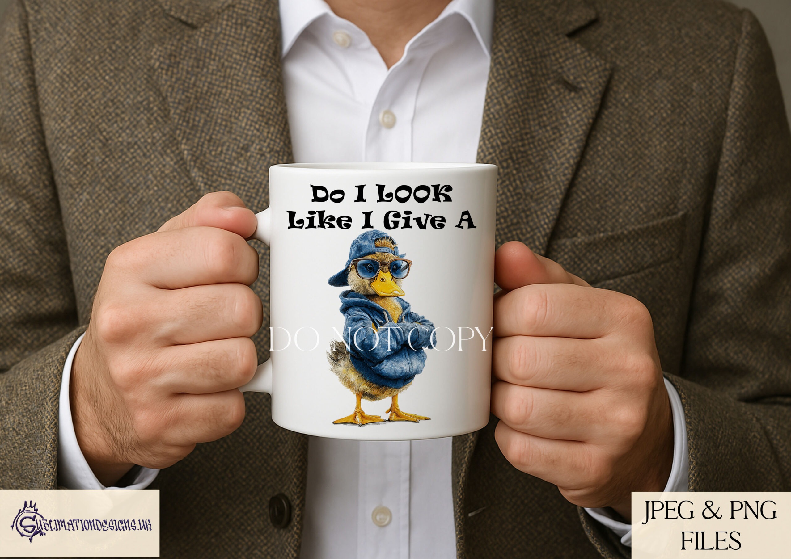 Male and female attitude duck designs shown with multiple wording variations