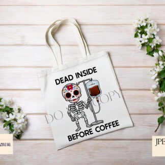 Comedy Coffee Skeletons Set preview showing male and female Day of the Dead skeletons with a coffee IV drip, with blank and funny wording versions