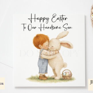 Easter Bunny Hugging Boys Designs Set of 8 preview showing boy characters hugging the Easter bunny, textless designs supplied in JPEG and PNG