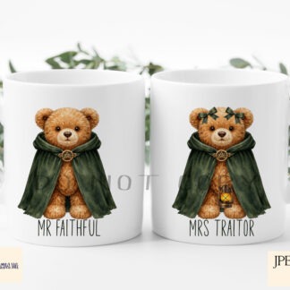 Cloaked Teddy Bear Clip Art Set of 6 preview showing cloaked teddy bears with envelope and lantern variations, textless JPEG and PNG designs with bonus wording file