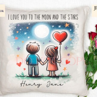 Valentine’s Couple Sketch Design Set of 3 preview showing a couple sketch walking hand in hand under the stars, with textless and Valentine wording versions