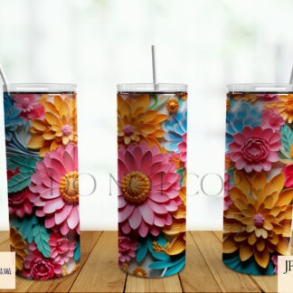 3D Floral Effect Bundle of 15 preview showing fifteen square 3D floral effect designs in mixed colours, supplied in JPEG and PNG