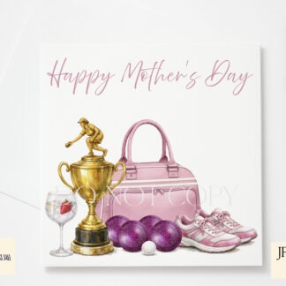 Ladies Lawn Bowls Designs Set of 5 preview showing a pink themed lawn bowls set up with plain and drink options, supplied as JPEG and PNG