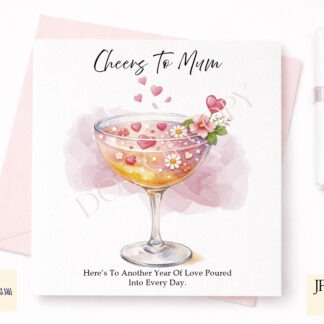 Mothers Love Cocktail Design Set of 4 preview showing a pink floral love themed cocktail design with textless and Cheers To Mum, Mam and Mom versions