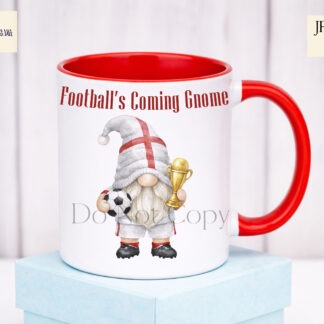 England World Cup Gonk Gnome Set of 3 preview showing male and female gonk gnomes in England inspired football kits holding a ball and trophy, with optional goal frame background