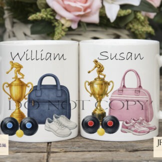 Crown Green Bowls Design Set of 12 preview showing blue and pink crown green bowls set ups with red, blue and green bowls and trophy and non trophy options