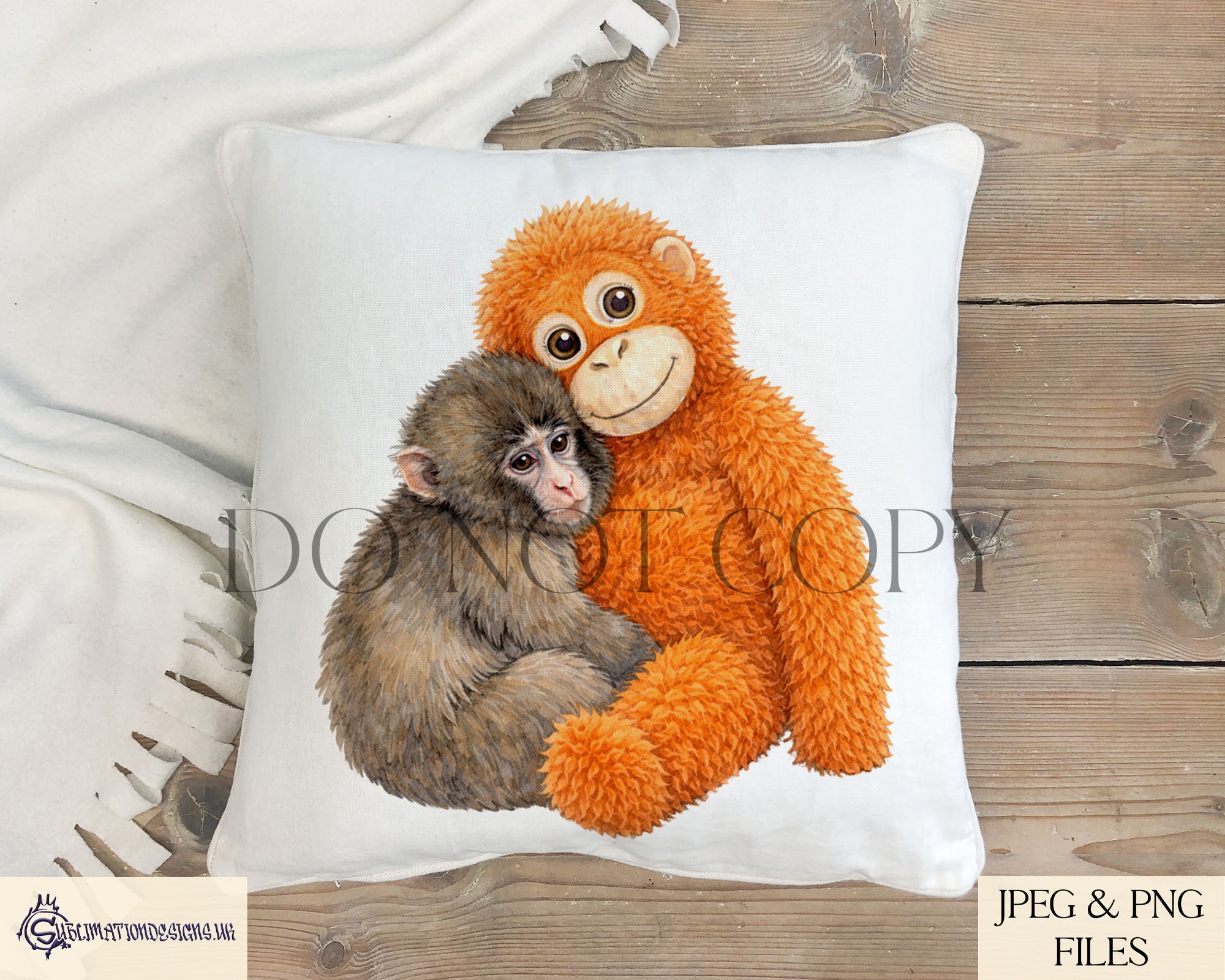 Punch The Monkey Design Set of 3 preview showing a cuddly monkey themed design with a textless version and name Punch versions, supplied in JPEG and PNG with mock ups