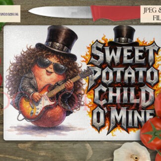 Comedy Musical Themed Chopping Boards Set of 6 preview showing A4 landscape food pun chopping board designs with musical themed phrases and matching characters