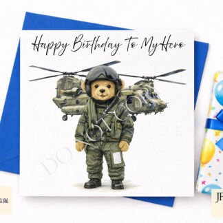 Ace The Airforce Bear Set of 6 preview showing an airforce teddy bear with and without a UK flag badge and air vehicle background options, supplied in JPEG and PNG