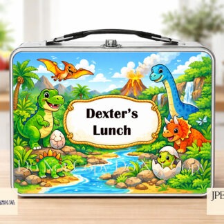 Childrens Lunch Themed A4 Designs Set preview showing bright themed A4 cartoon designs with space for adding a child’s name, suitable for lunchboxes and placemats