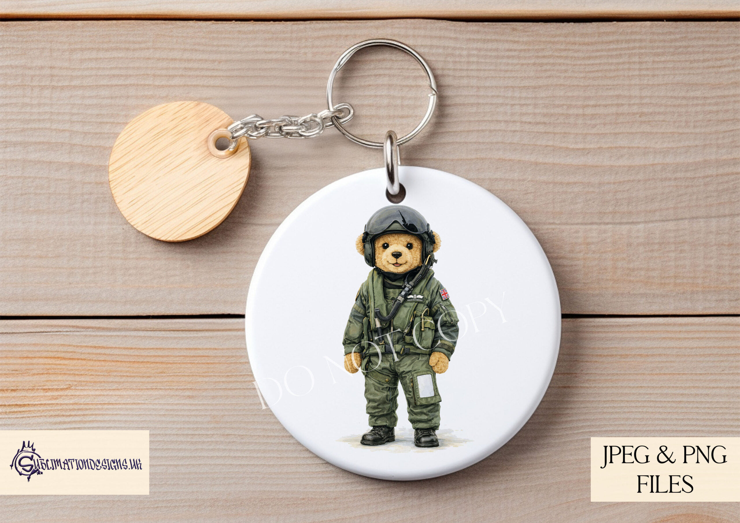 Ace The Airforce Bear Set of 6 preview showing an airforce teddy bear with and without a UK flag badge and air vehicle background options, supplied in JPEG and PNG
