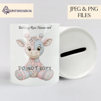 Pastel Patchwork Animal Teddies Set of 5 preview showing pastel patchwork Highland cow, teddy bear, elephant, lioness and giraffe designs with floral pattern details and bonus background elements, supplied in JPEG and PNG