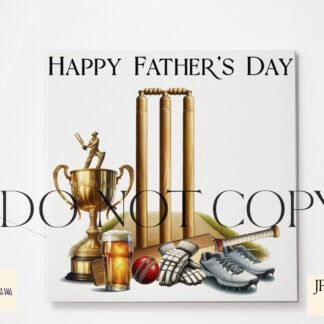Cricket player designs with bat gloves ball shoes and trophy elements suitable for Father’s Day gifts and personalised products