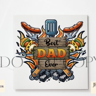 BBQ dad plaque designs with grills flames coals and utensils suitable for personalised Father’s Day gifts and apron or mug printing