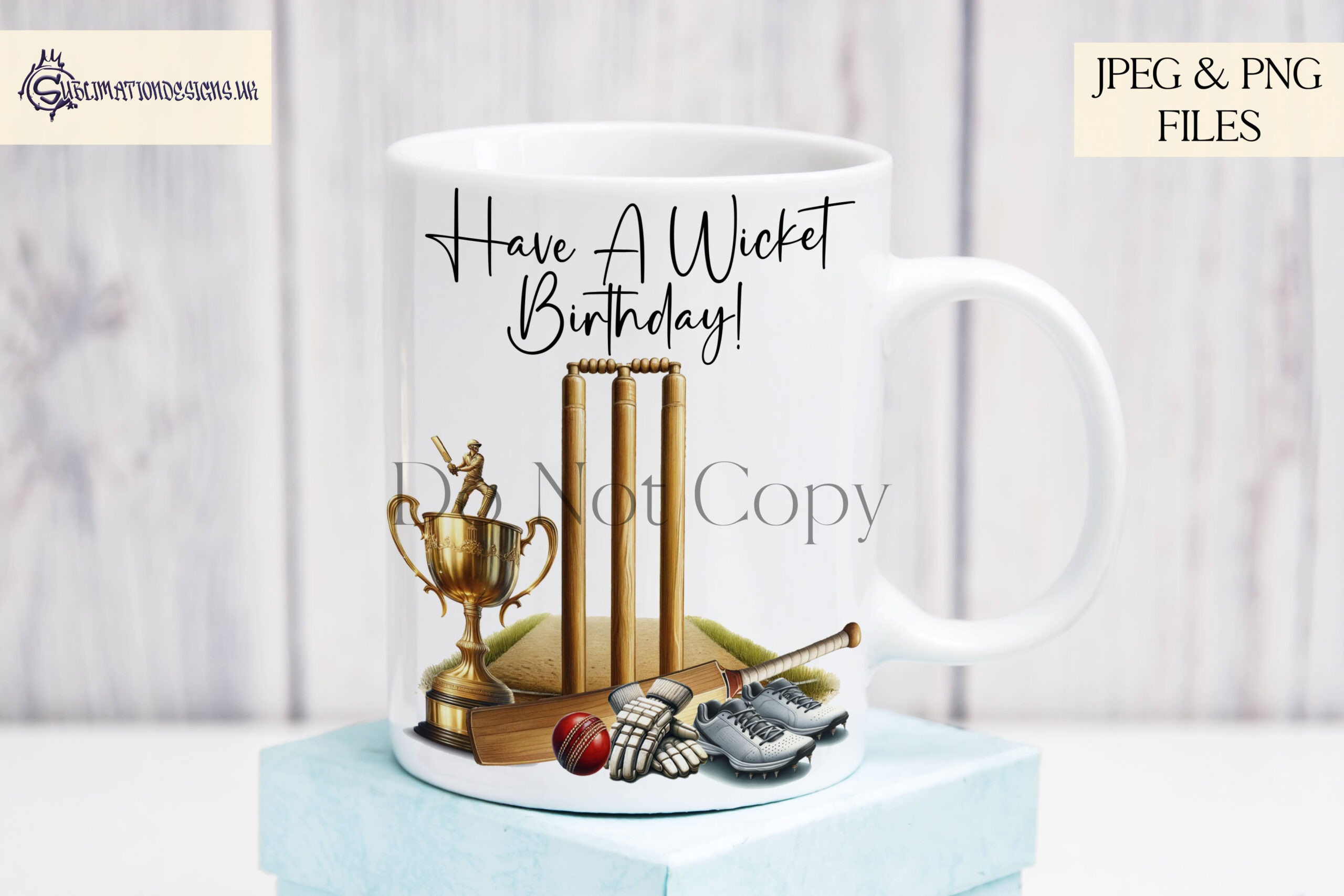 Cricket player designs with bat gloves ball shoes and trophy elements suitable for Father’s Day gifts and personalised products