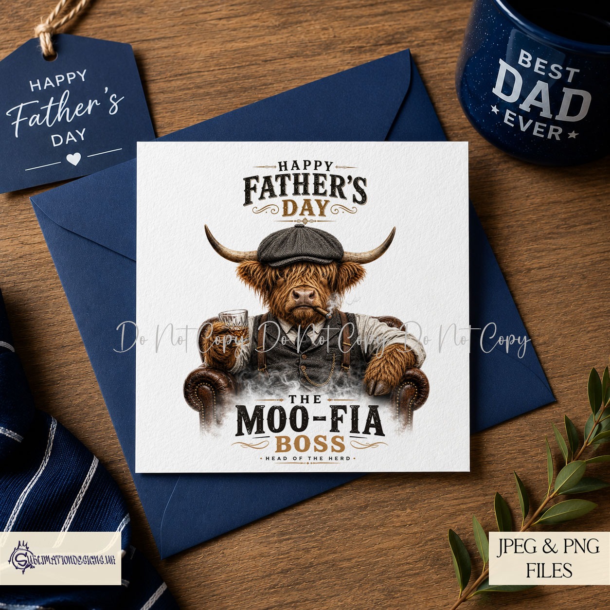 Gangster highland cow designs with humorous wording suitable for mugs cards cushions and gifts