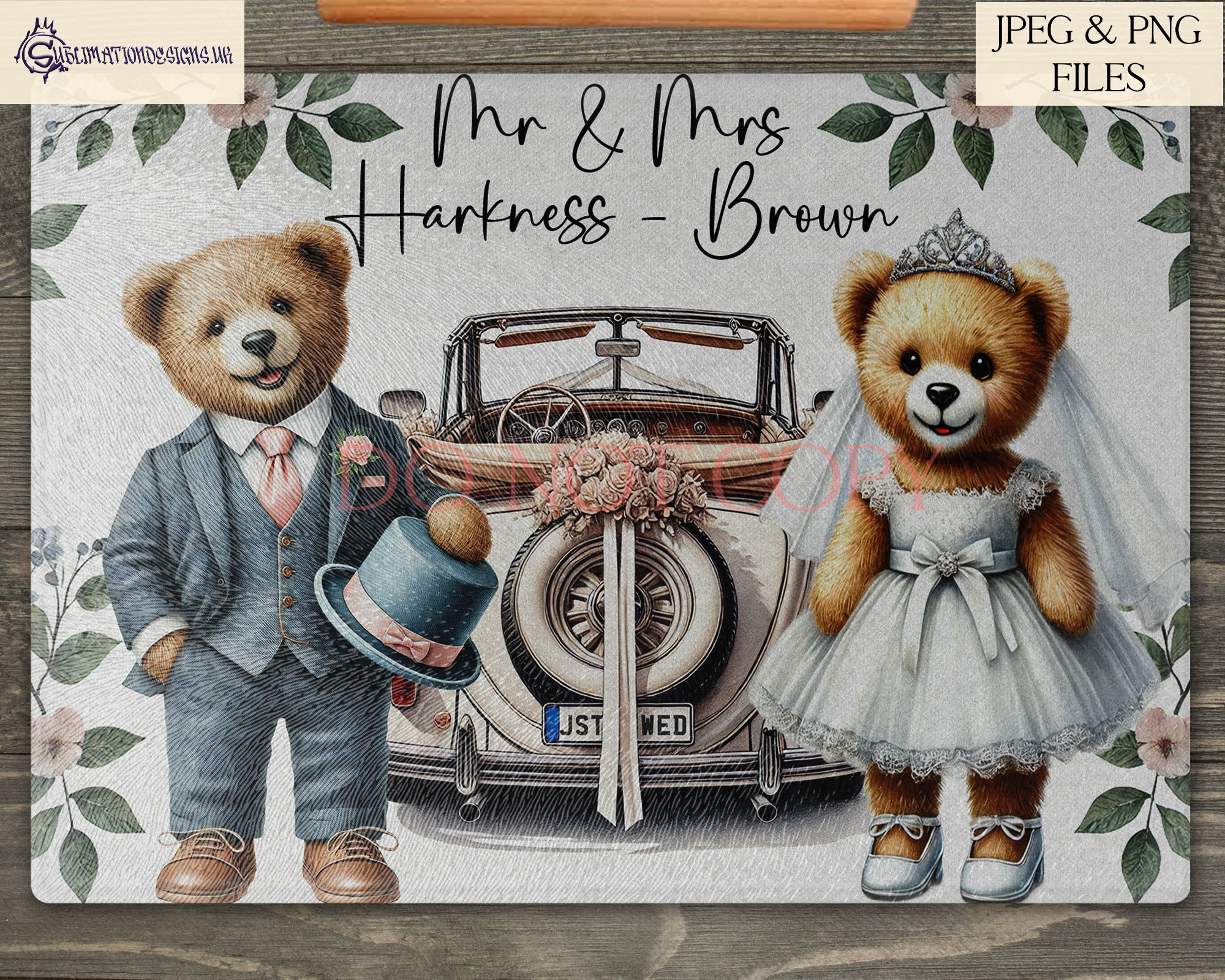 Wedding A4 design bundle with teddy bears gnomes and highland cows in plain and textured styles for gifts and keepsakes