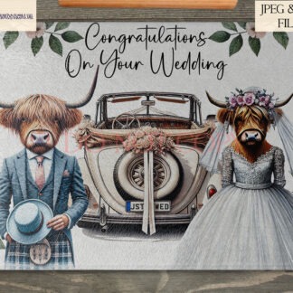 Wedding A4 design bundle with teddy bears gnomes and highland cows in plain and textured styles for gifts and keepsakes