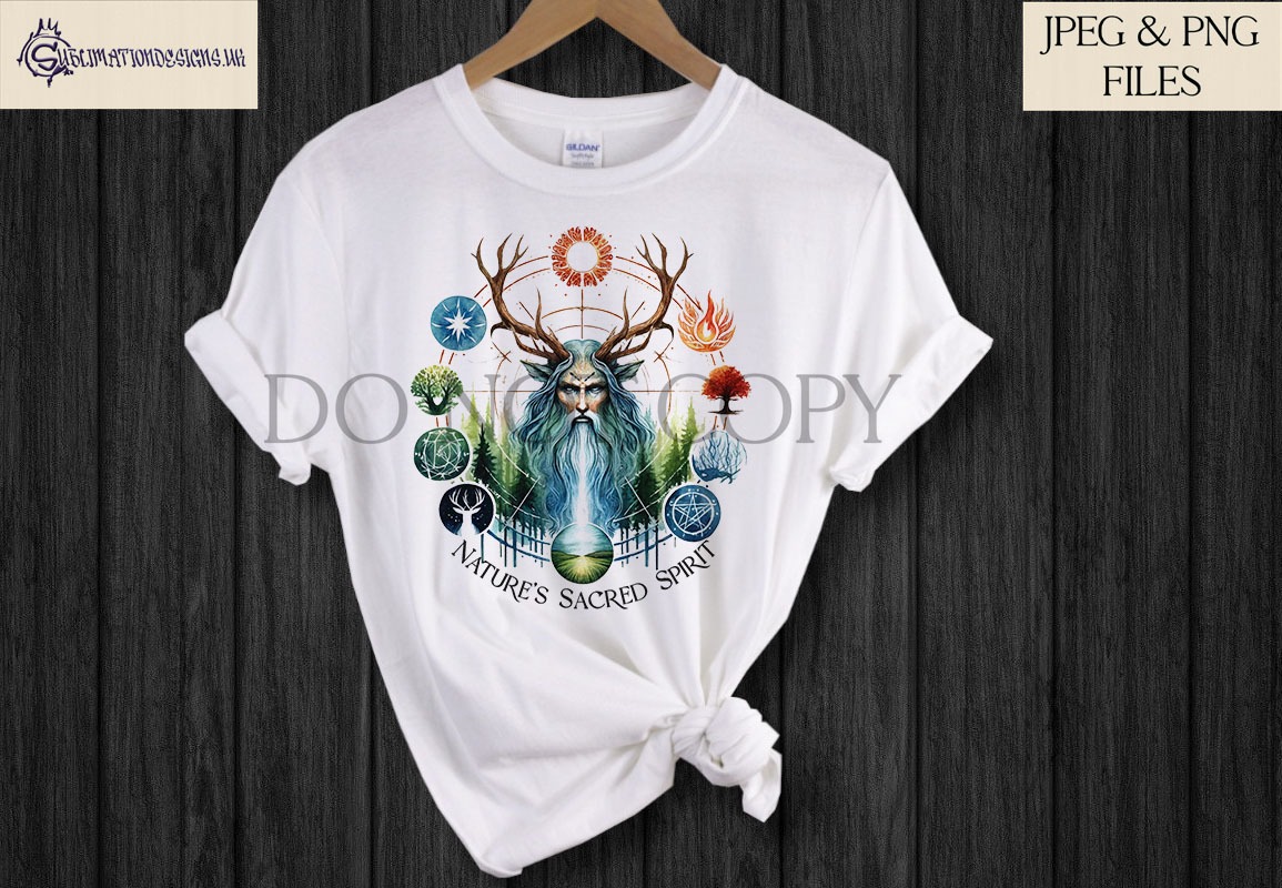 Wicca witchcraft designs with spiritual symbols including triple goddess horned god and tree of life for t shirts mugs and tote bags