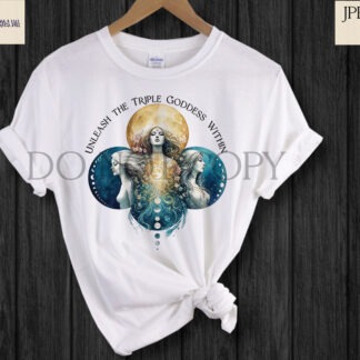 Wicca witchcraft designs with spiritual symbols including triple goddess horned god and tree of life for t shirts mugs and tote bags