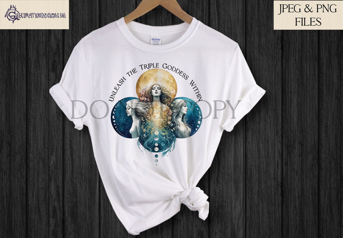 Wicca witchcraft designs with spiritual symbols including triple goddess horned god and tree of life for t shirts mugs and tote bags