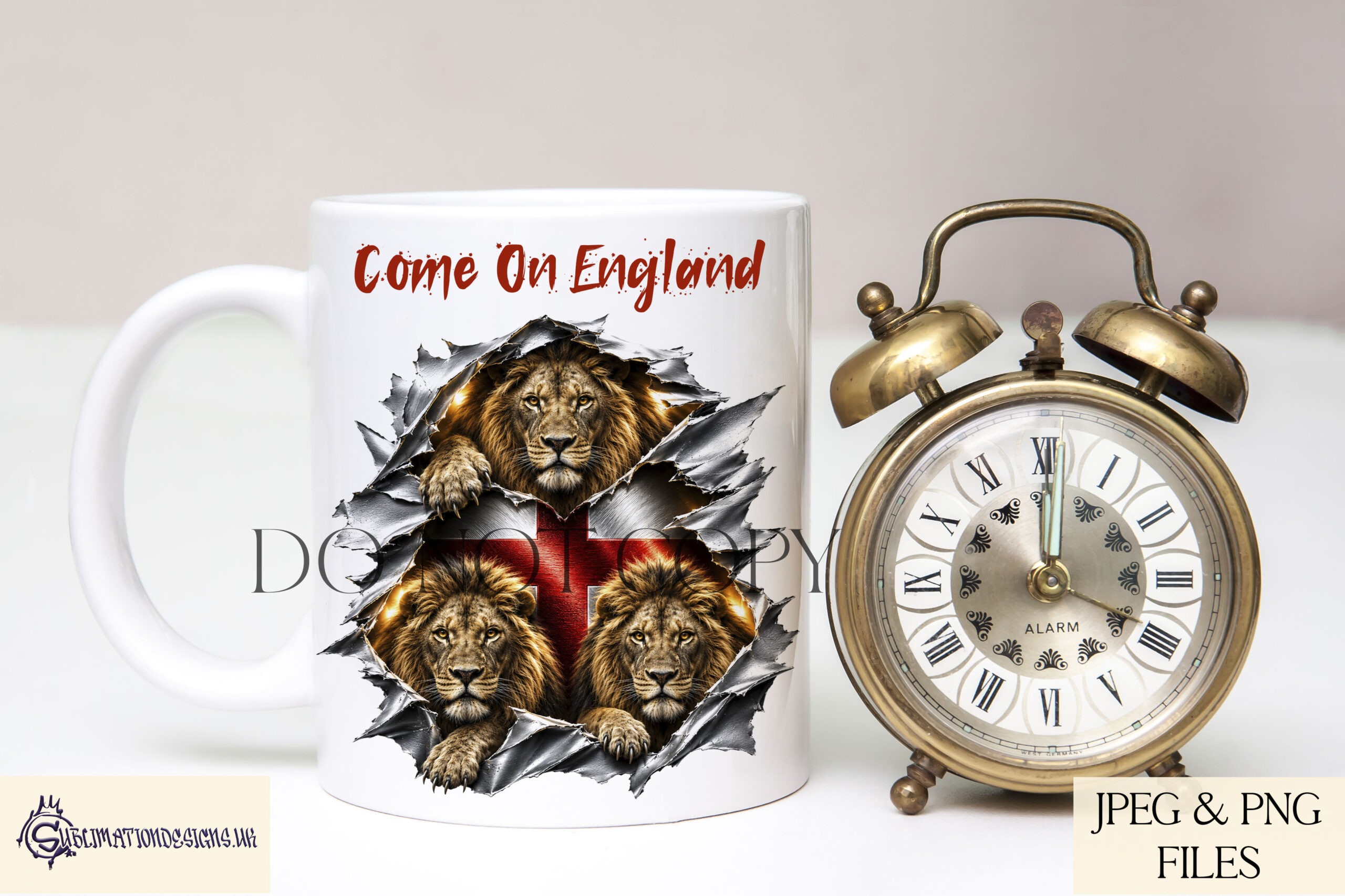 England football designs with three lions and St George’s Cross bursting through background for fan products