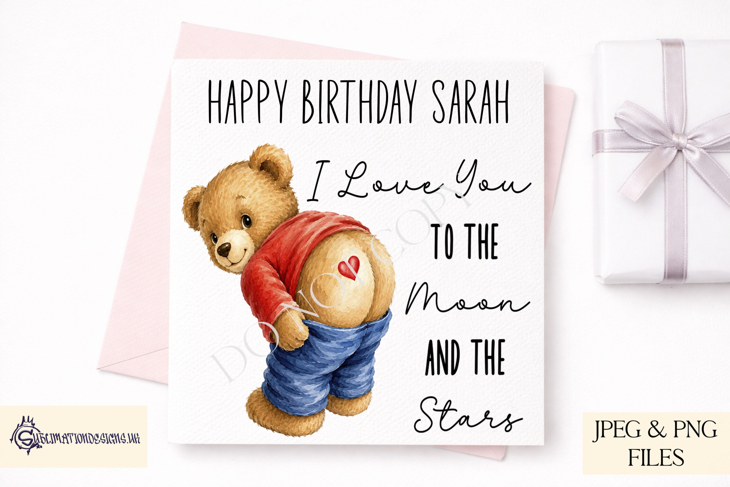 Comedy teddy bear designs with cheeky bare bum humour for mugs cards keyrings and novelty gifts